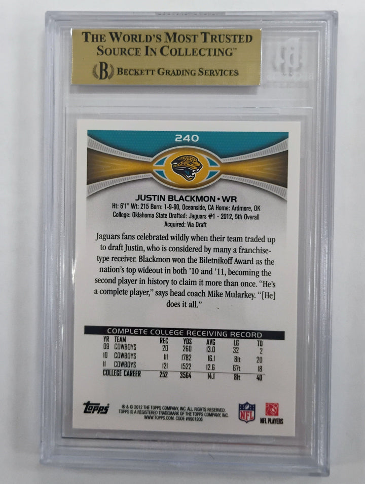 2012 Topps Football Justin Blackmon #240C Leaping Pose BGS 9.5