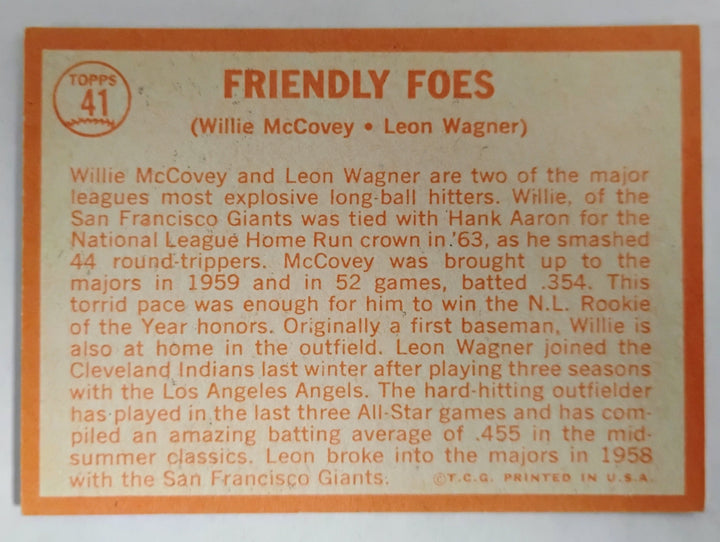 1964 Topps Baseball Friendly Foes McCovey/Wagner #41 NM-Mint