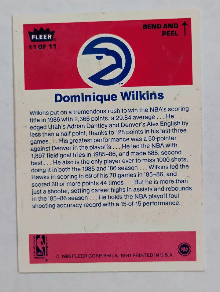 1986-87 Fleer Basketball Dominique Wilkins #11 Sticker