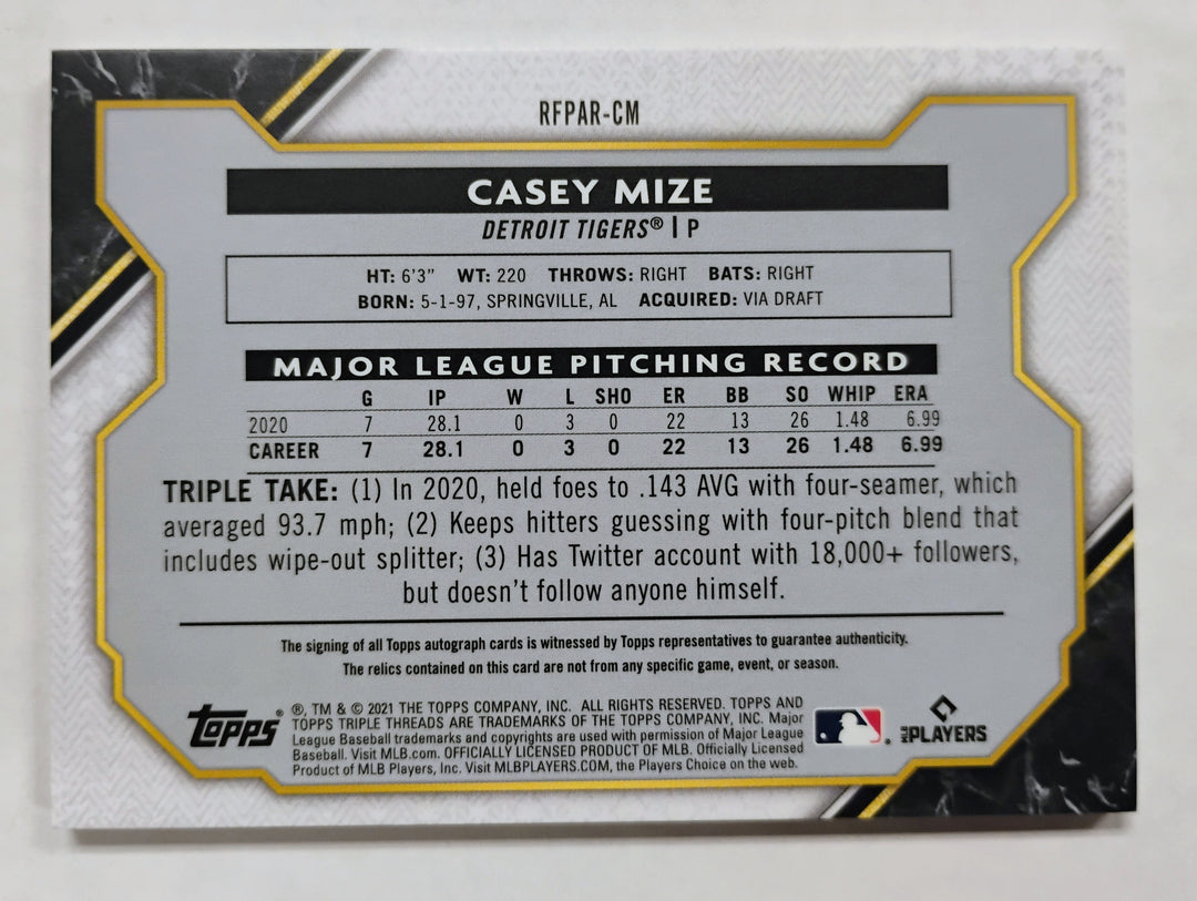 2021 Topps Triple Threads Baseball Casey Mize RC #RFPAR-CM /35