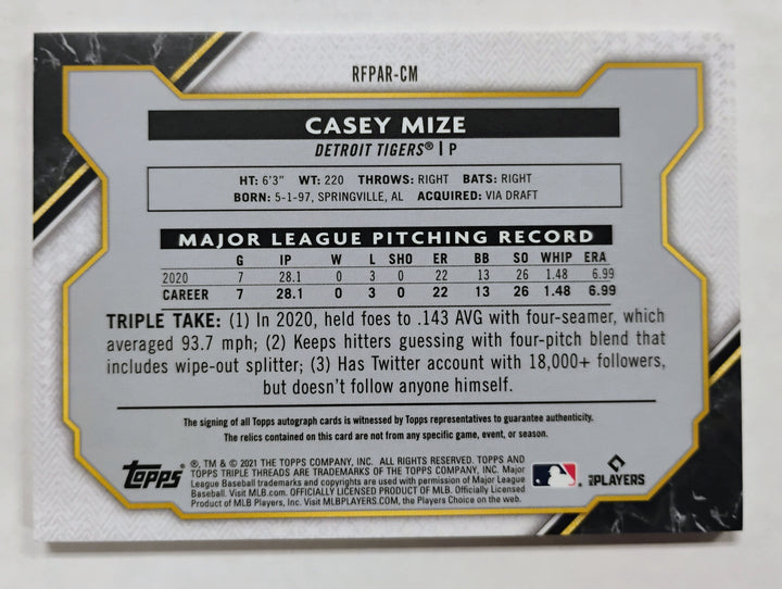 2021 Topps Triple Threads Baseball Casey Mize RC #RFPAR-CM /35