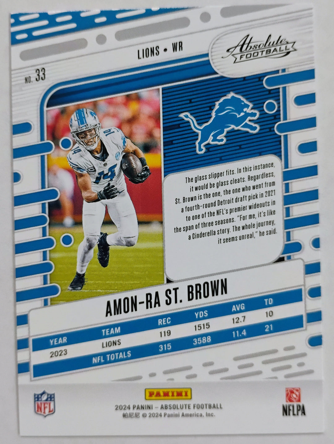 2024 Panini Absolute Football Amon-Ra St. Brown #33 Orange /299