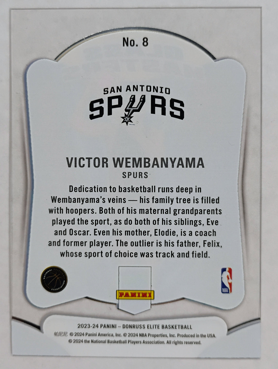 2023-24  Donruss Elite Basketball Victor Wembanyama #8 Glass Masters Acetate SP