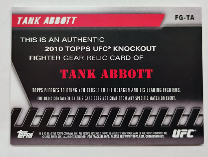 2010 Topps UFC Tank Abbott Knockout Fighter Gear Relic Rookie Card #FG-TA  /188