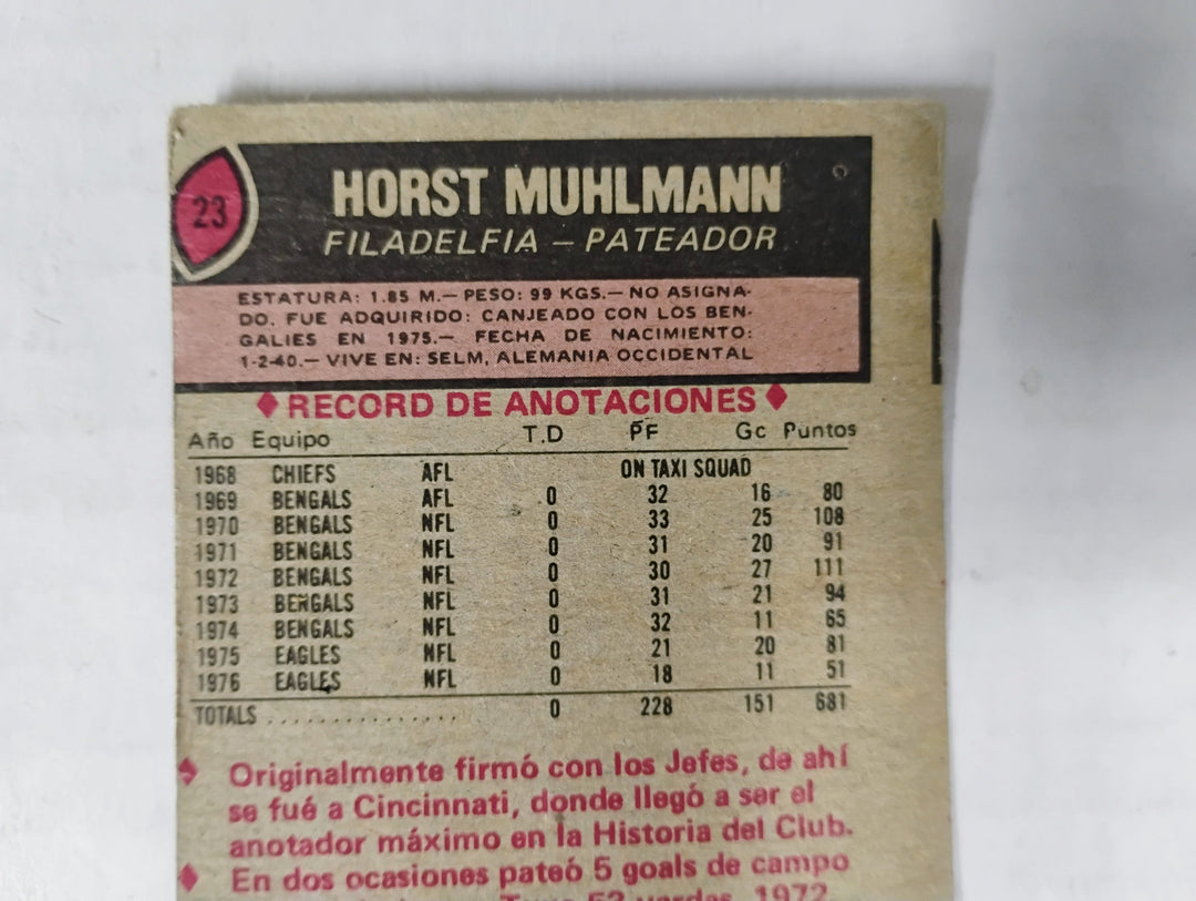 1977 Topps Mexican Football Horst Muhlmann #23