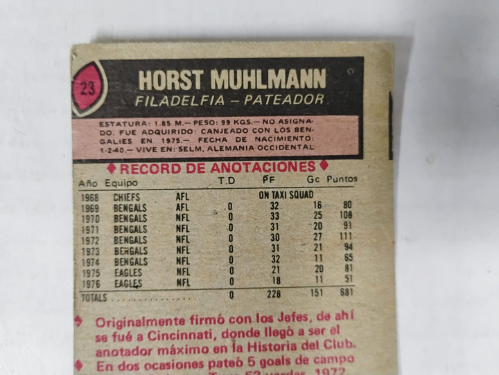 1977 Topps Mexican Football Horst Muhlmann #23