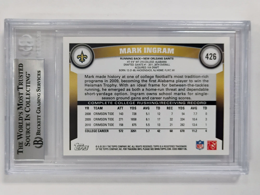 2011 Topps Football Mark Ingram #426C Ball In Both Hands Factory Set Only BGS 8.5