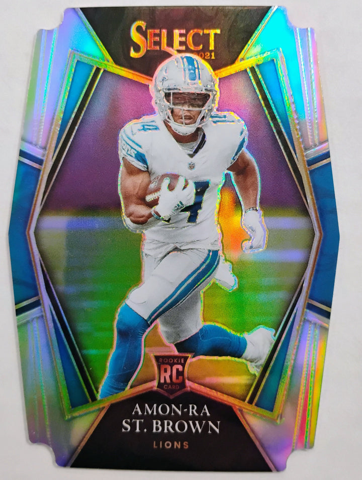 2021 Panini Select Football Amon-Ra St. Brown RC #173 Premier Level Silver Prizm Die Cut