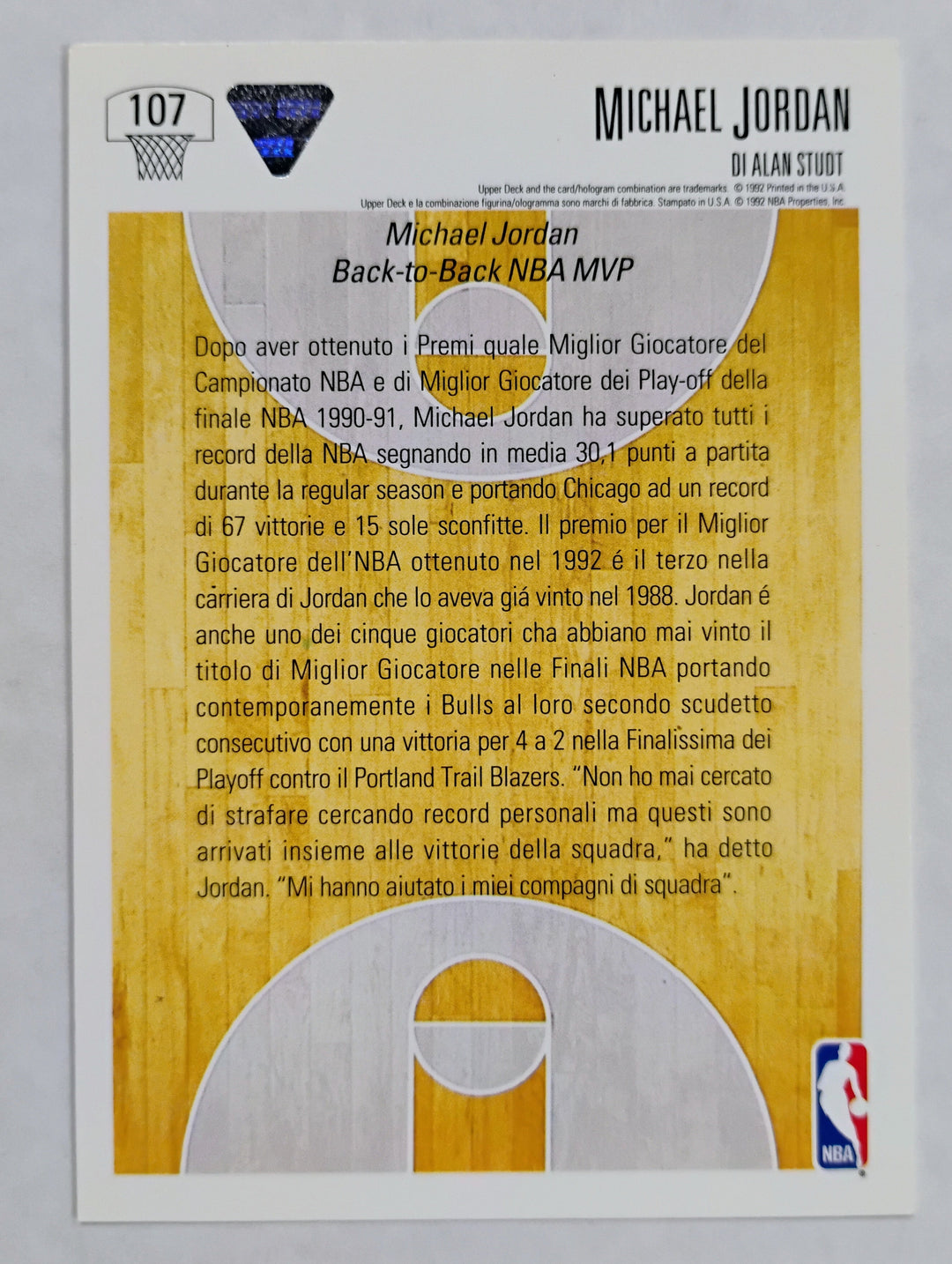1992-93 Upper Deck Spanish Michael Jordan #107 Back To Back MVP