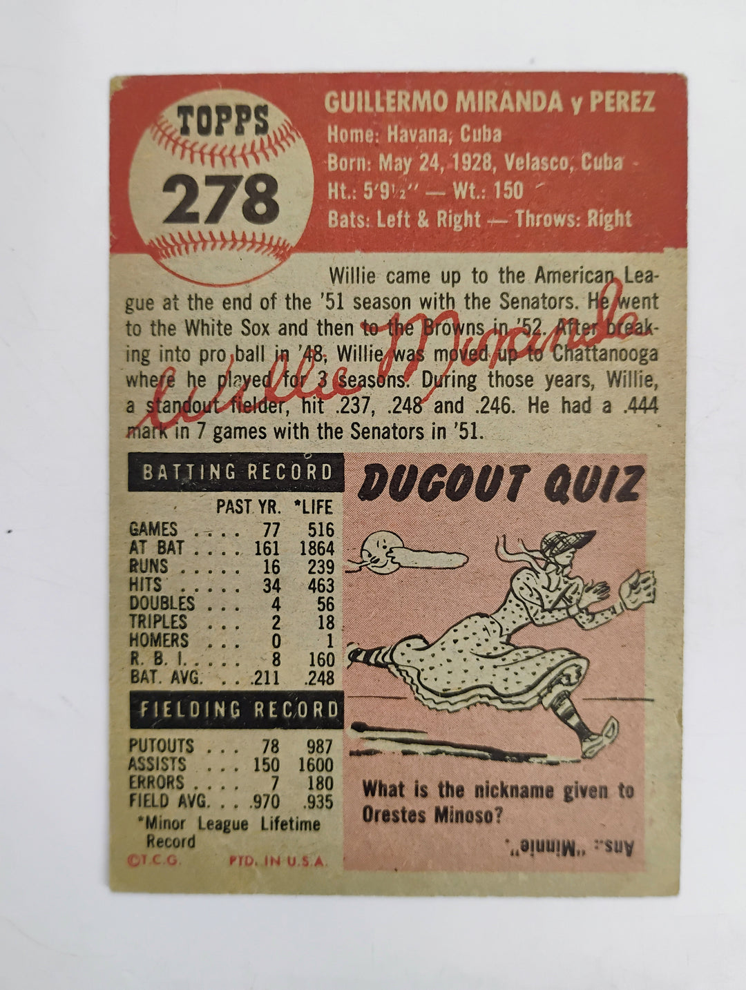 1953 Topps Willie Miranda RC