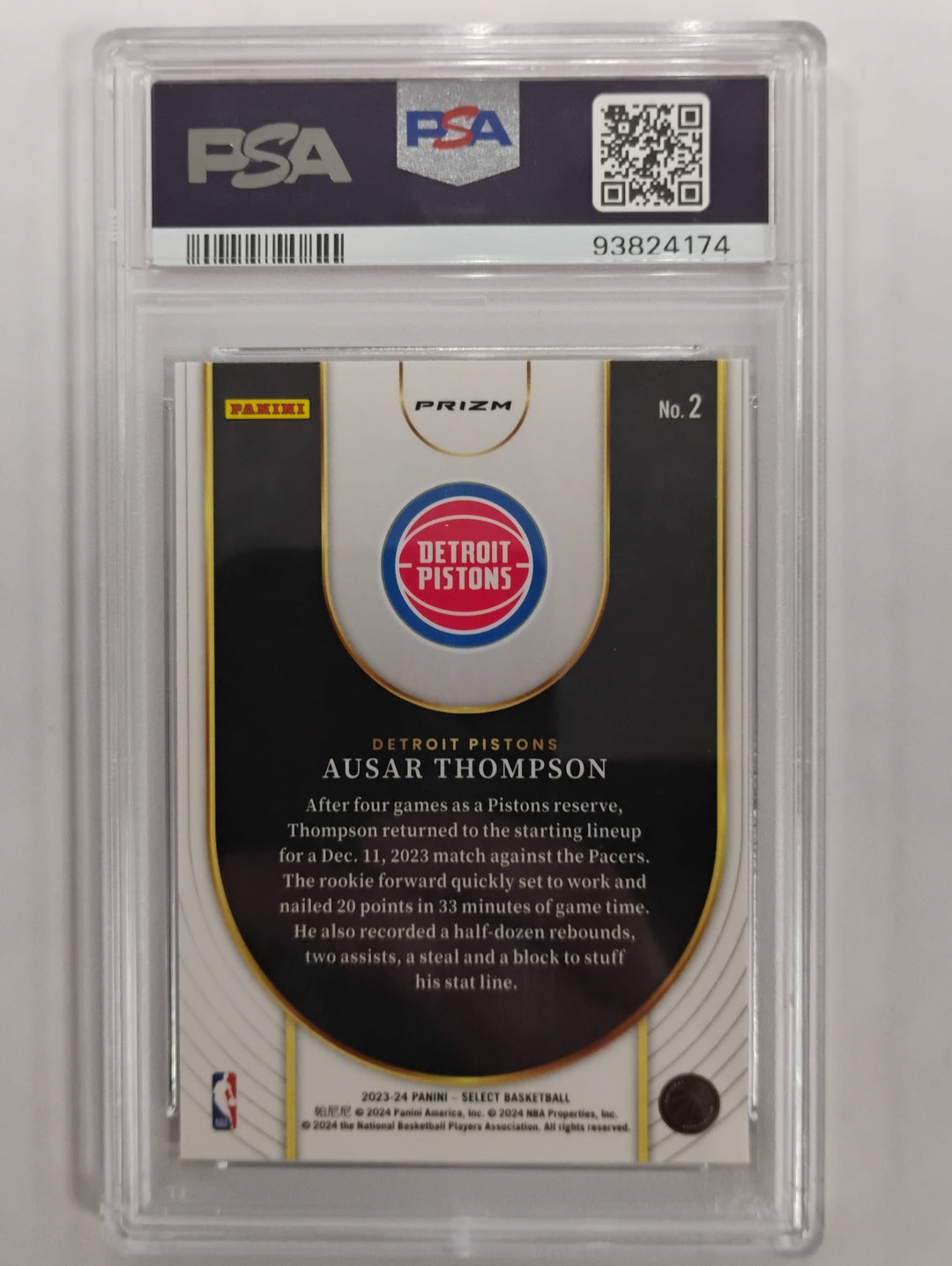 2023 Panini Select Basketball Ausar Thompson RC Neon Icon Silver Prizm PSA 10
