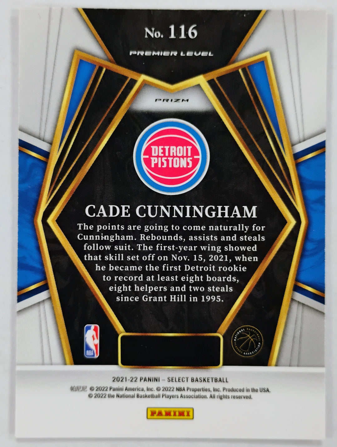 2021-22 Panini Select Cade Cunningham RC #116 Premier Level Orange Prizm