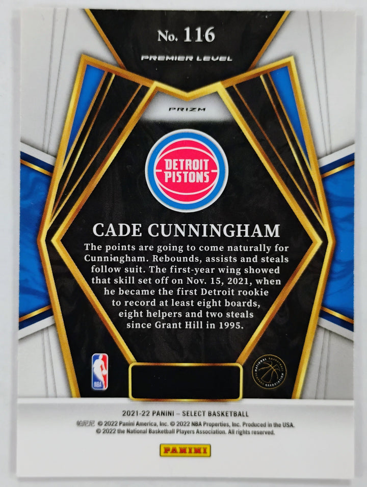 2021-22 Panini Select Cade Cunningham RC #116 Premier Level Orange Prizm