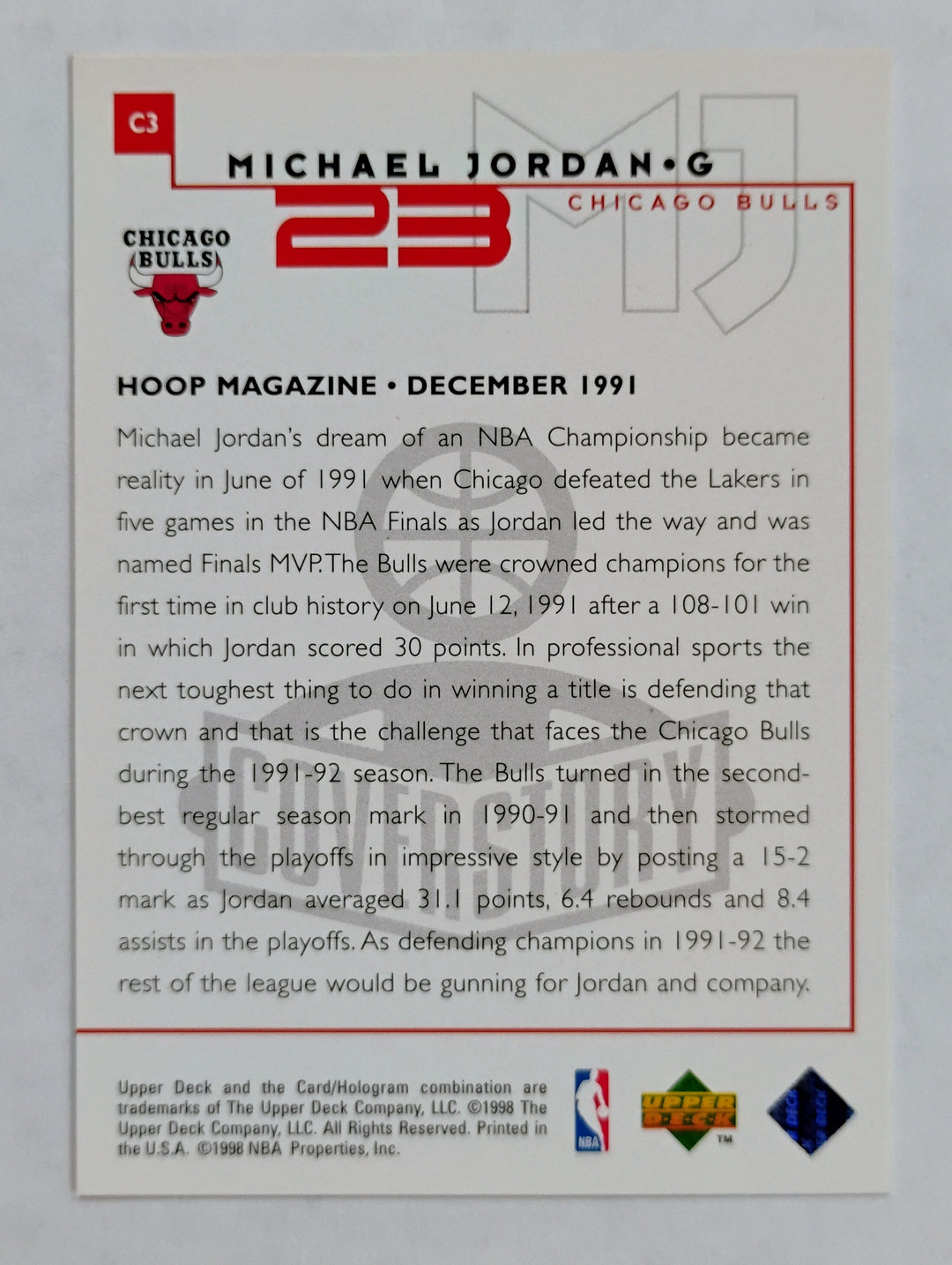 1998-99 Upper Deck Basketball Michael Jordan #C3 Cover Story
