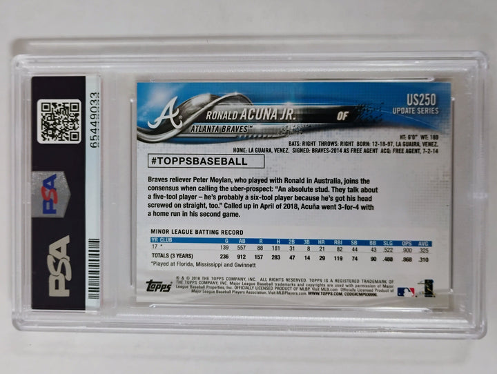 2018 Topps Update Baseball Ronald Acuna Jr. #US250 PSA 8 NM-MT AT-BAT IN BLUE JERSEY