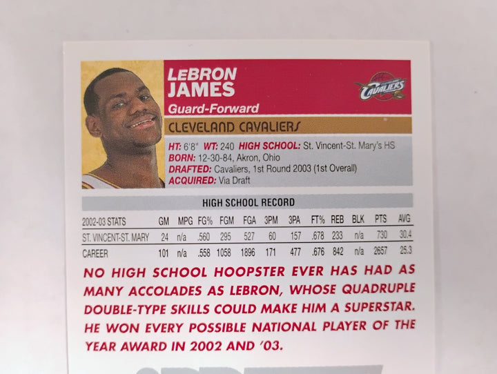 2003-04 Topps Basketball Lebron James RC Draft Pick #221