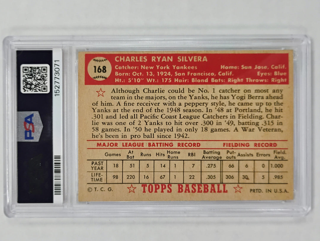 1952 Topps Baseball Charlie Silvera #168 PSA 5 EX