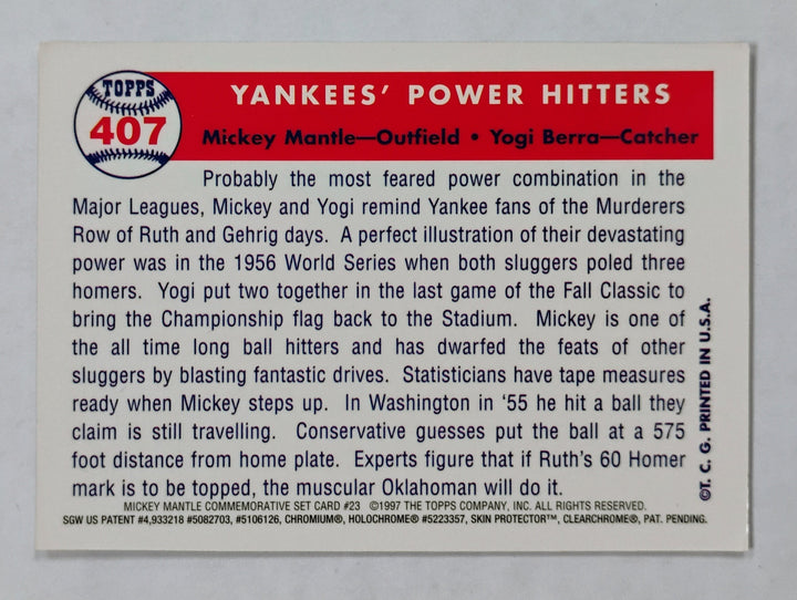 1997 Topps Chrome Baseball Mantle/Berra #23 Yankees' Power Hitters W/Coating