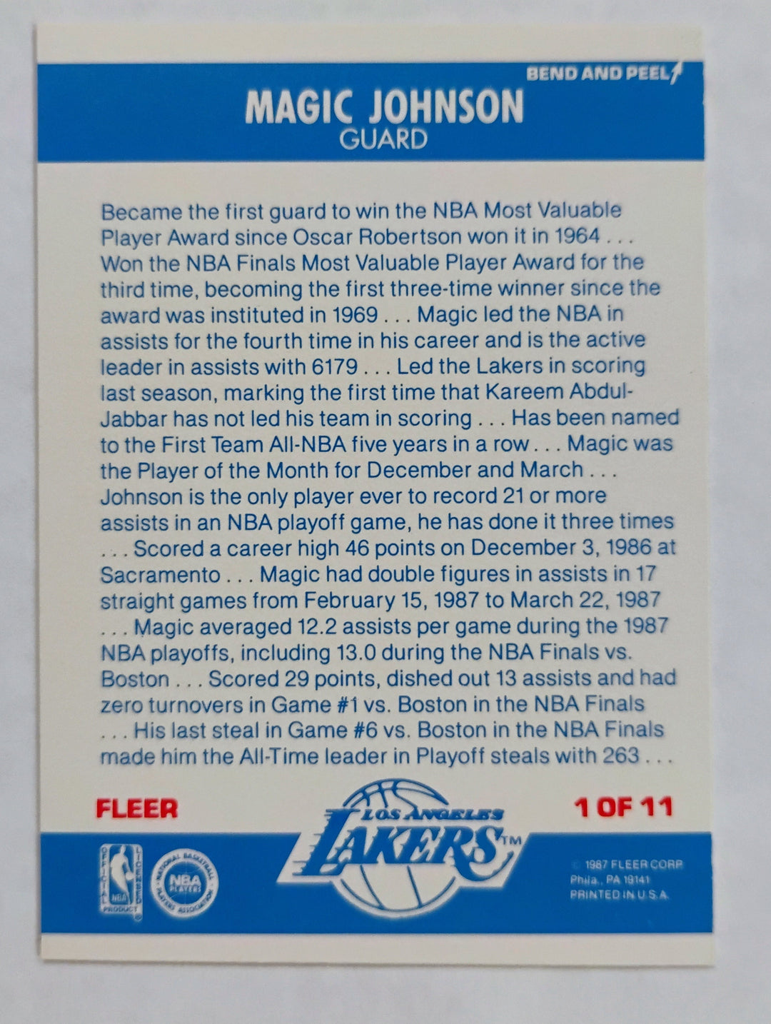 1987-88 Fleer Basketball Magic Johnson #1 Sticker