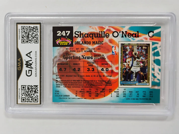 1992 Stadium Club Basketball Shaquille O'Neal RC #247 GMA 7 NM