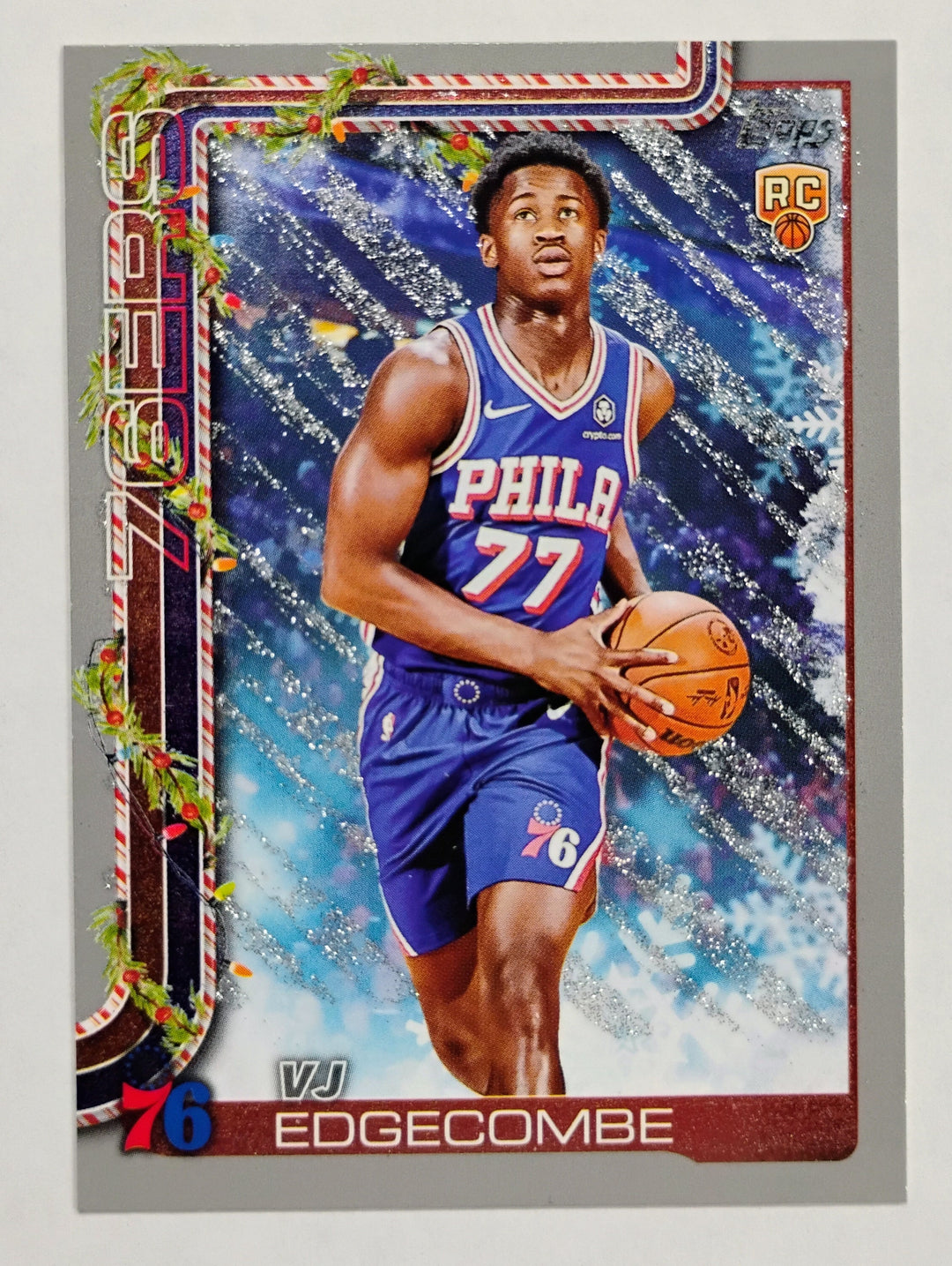 2025 Topps Holiday Basketball VJ Edgecombe RC #H163 Silver Glitter