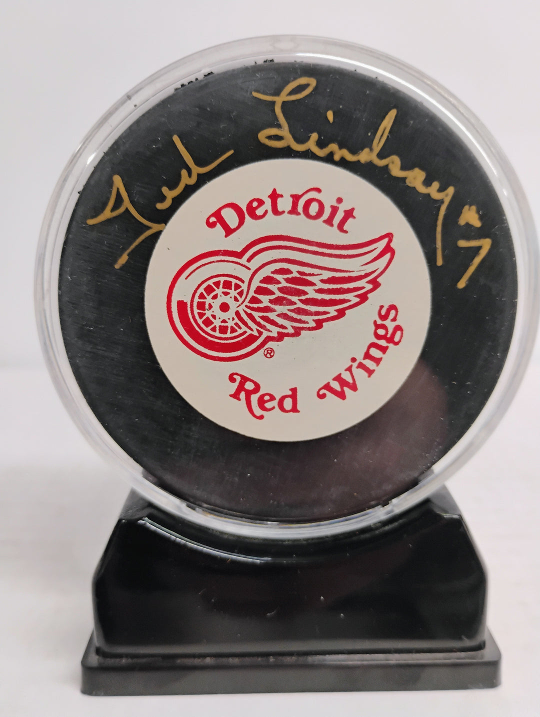 Detroit Red Wings Hocket Ted Lindsay Autographed Puck W/ Stand  No COA