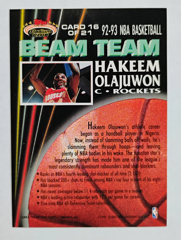 1992-93 Stadium Club Basketball Hakeem Olajuwon #16 Beam Team