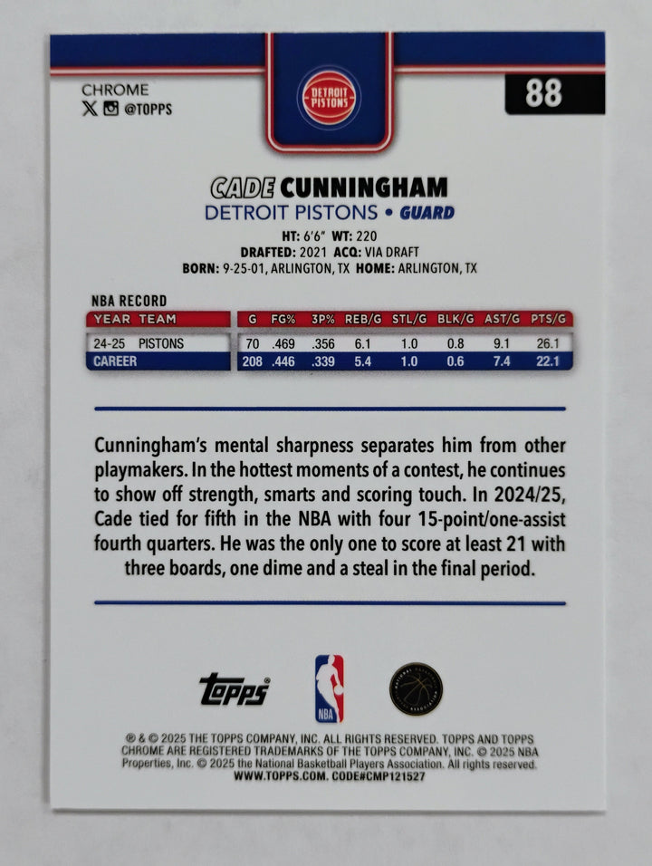 2025 Topps Chrome Basketball Cade Cunningham #88 X-Fractor