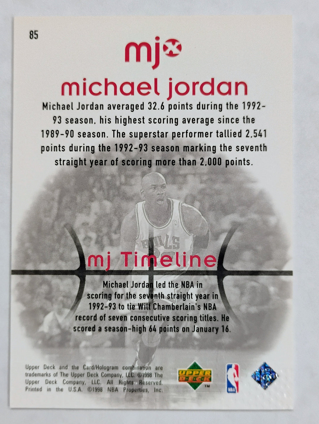 1998-99 Upper Deck Michael Jordan #85 MJ Timeline 2nd Half