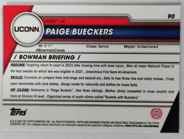 2024 Bowman Chrome U Basketball  Paige Bueckers #90 Pink Refractor