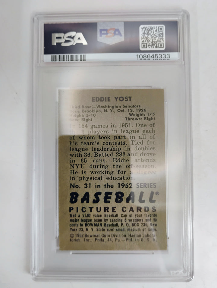 1952 Bowman Eddie Yost #31 PSA 4 VG-EX