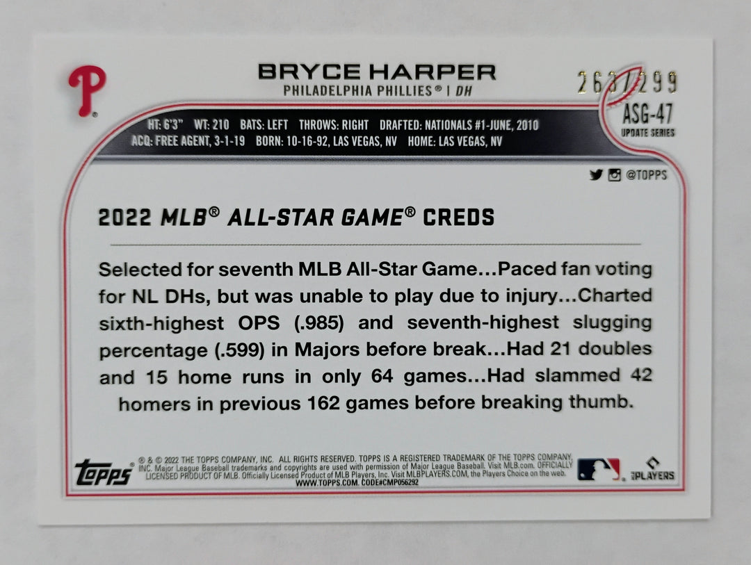 2022 Topps Update Baseball Bryce Harper #ASG-47 Black /299