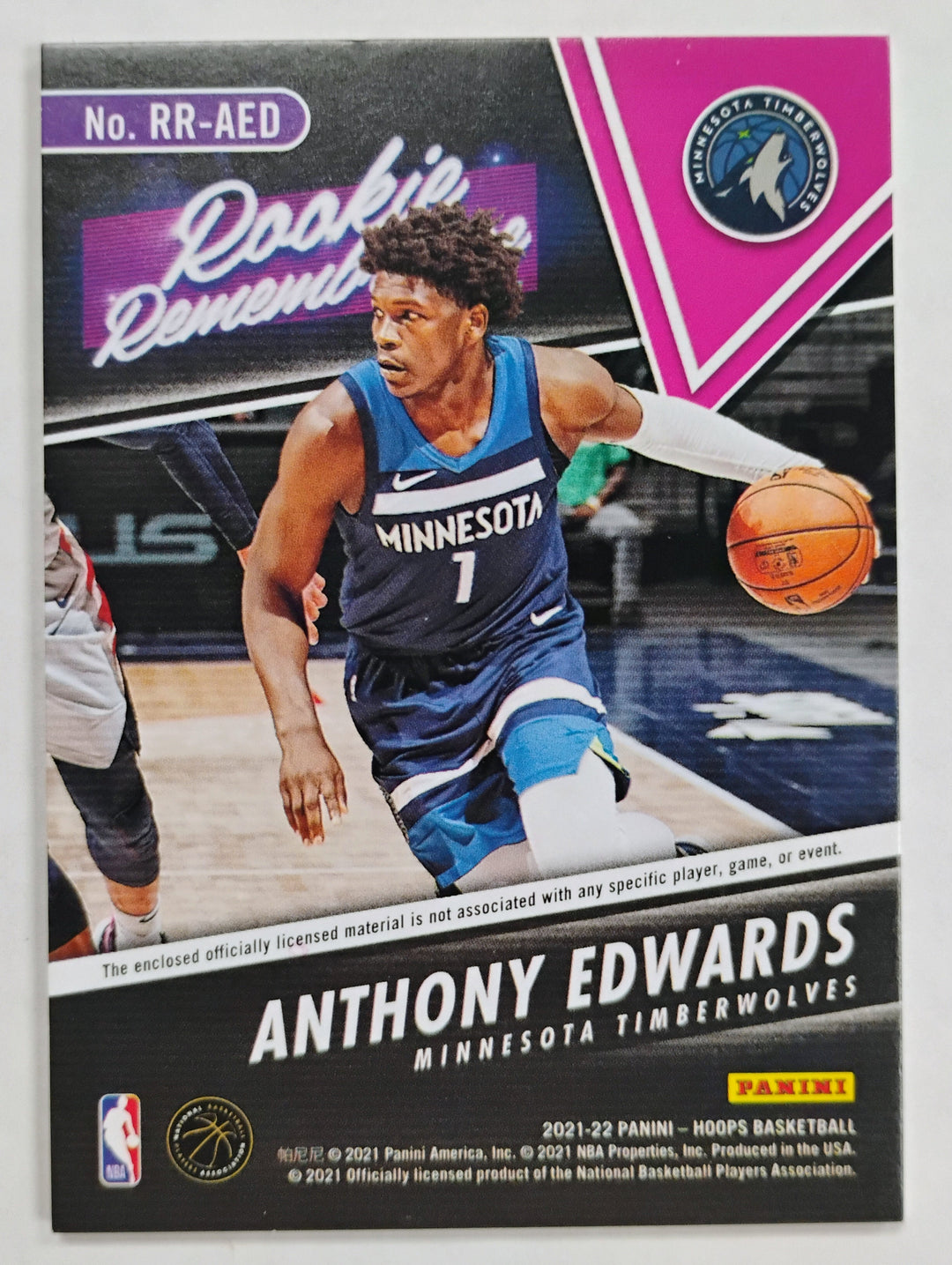 2021-22 Panini Hoops Basketball Anthony Edwards #RR-AED Rookie Remembrance Patch