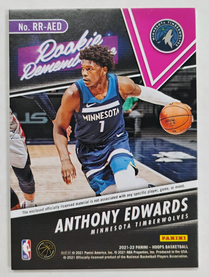 2021-22 Panini Hoops Basketball Anthony Edwards #RR-AED Rookie Remembrance Patch