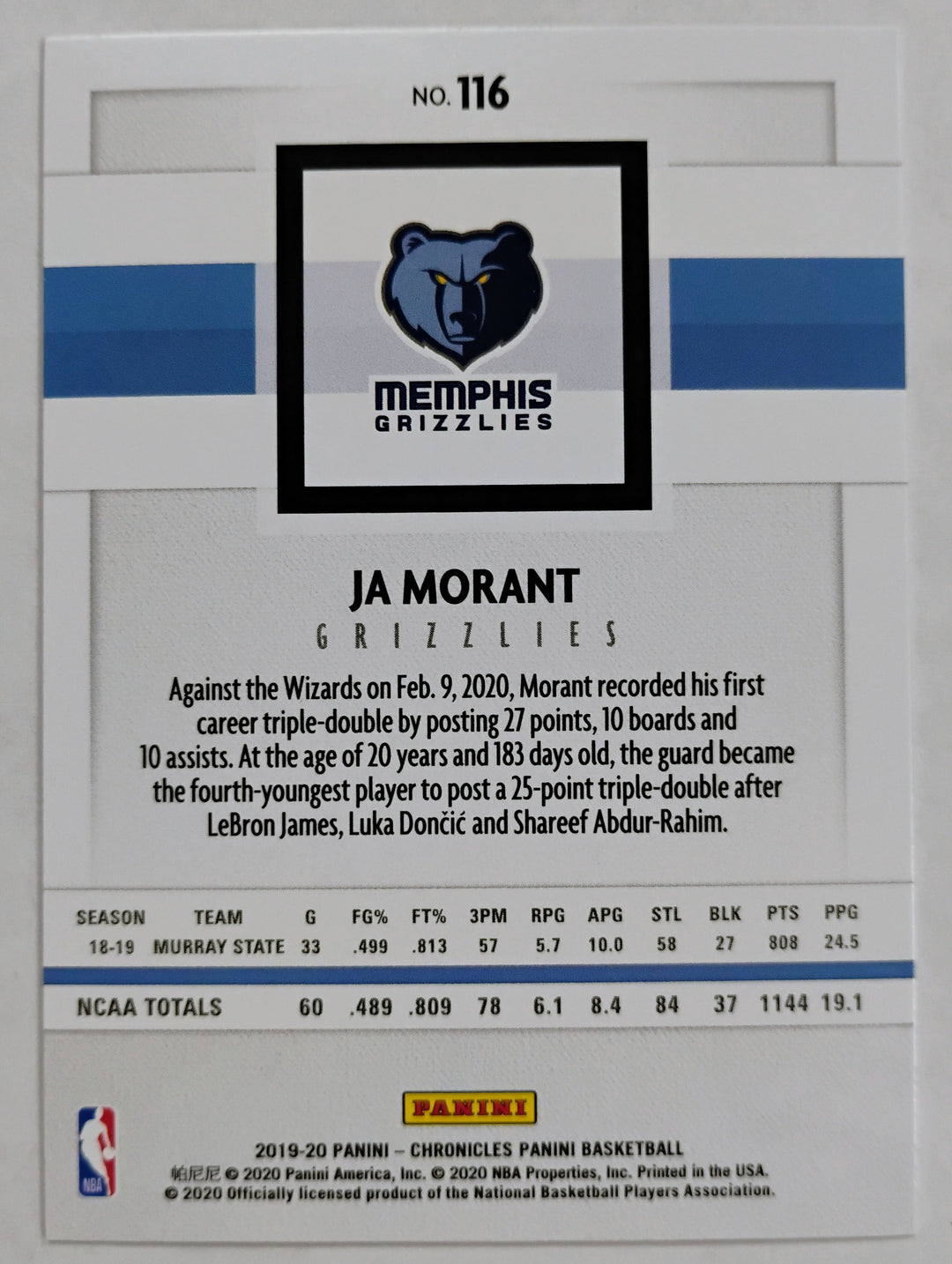 2019-20 Panini Chronicles Basketball Ja Morant RC #116 Pink Young Dolph/Key Glock