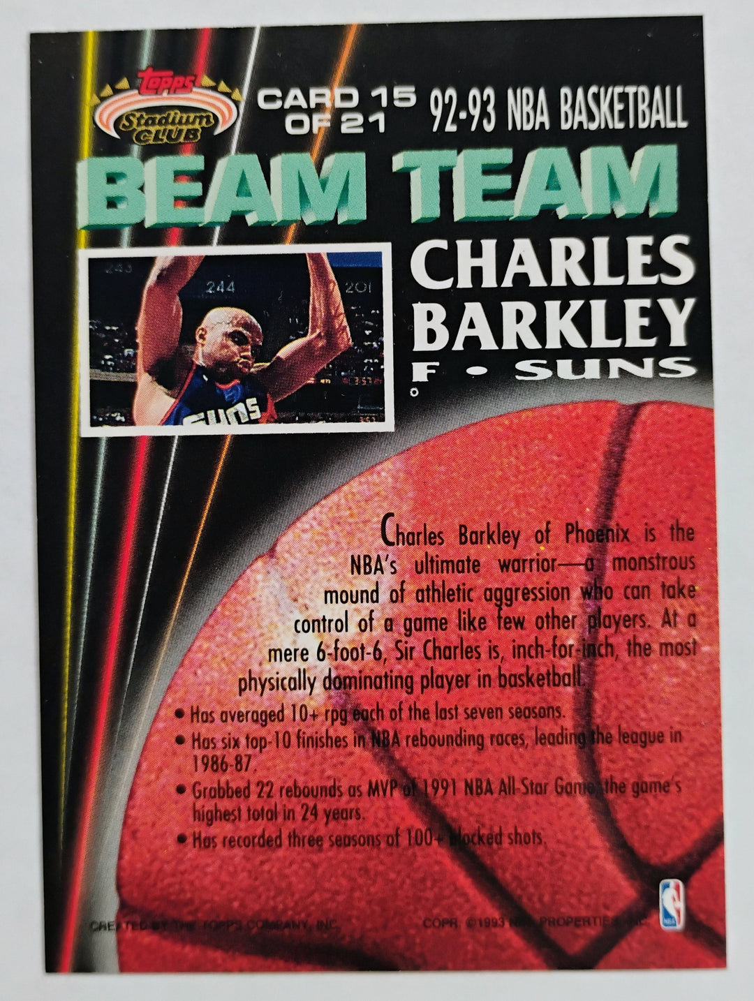 1992-93 Stadium Club Basketball Charles Barkley #15 Beam Team