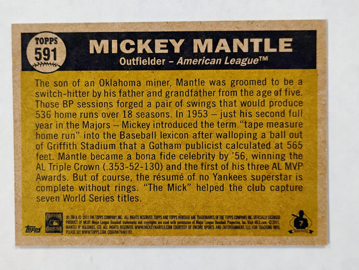 2011 Topps Heritage Baseball Mickey Mantle #591 National Tribune Mickey Mantle
