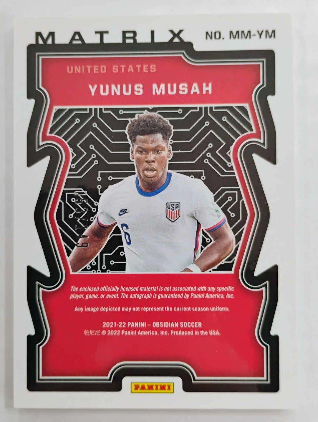 2021-22 Panini Obsidian Soccer Yunus Musah #NM-YM Matrix 053/149