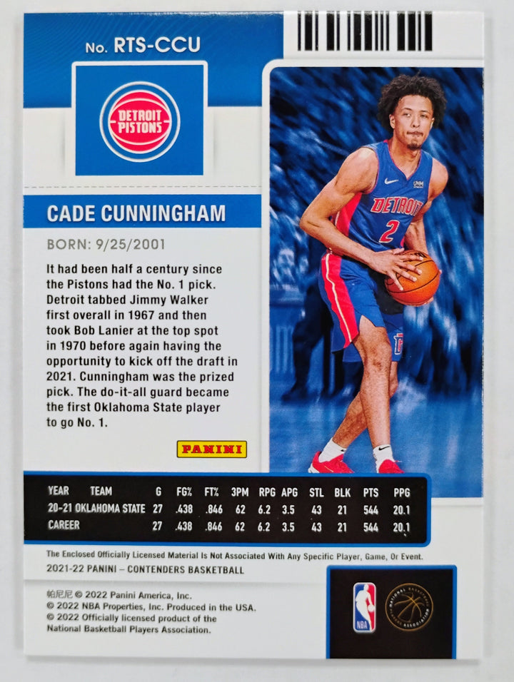 2021-22 Panini Contenders Basketball Cade Cunningham RC #RTS-CCU Rookie Ticket