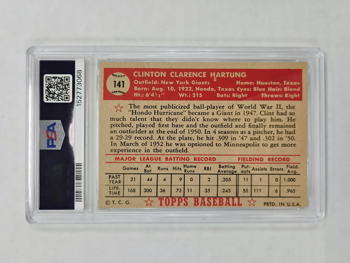 1952 Topps Baseball Clint Hartung #141 PSA 6 EX
