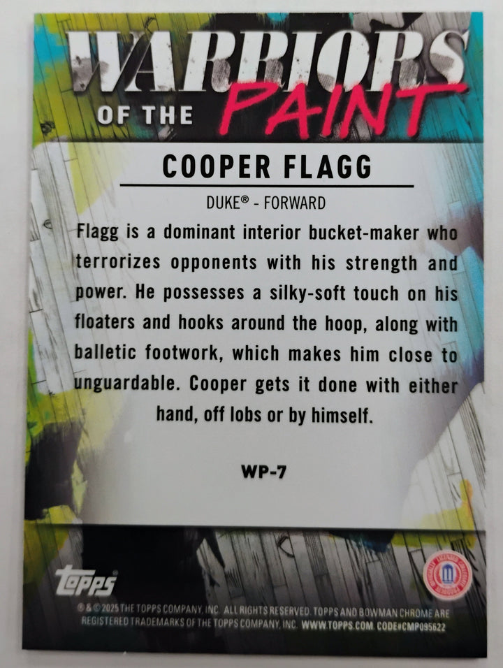 2025 Bowman Chrome U Basketball  Cooper Flagg #WP-7 Warriors Of The Paint