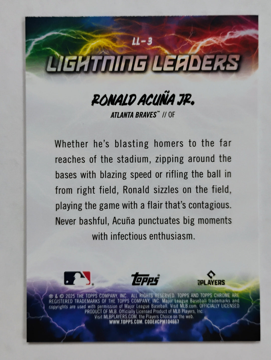 2025 Topps Chrome Baseball Ronald Acuna Jr. #LL-3 Lightning Leaders