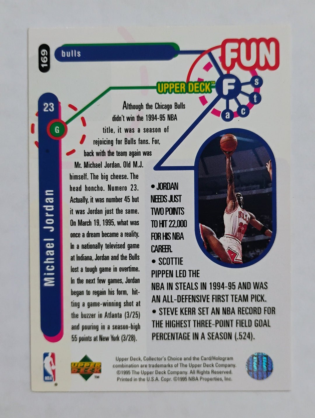 1994-95 Collector's Choice Basketball Michael Jordan #169 Fun Facts