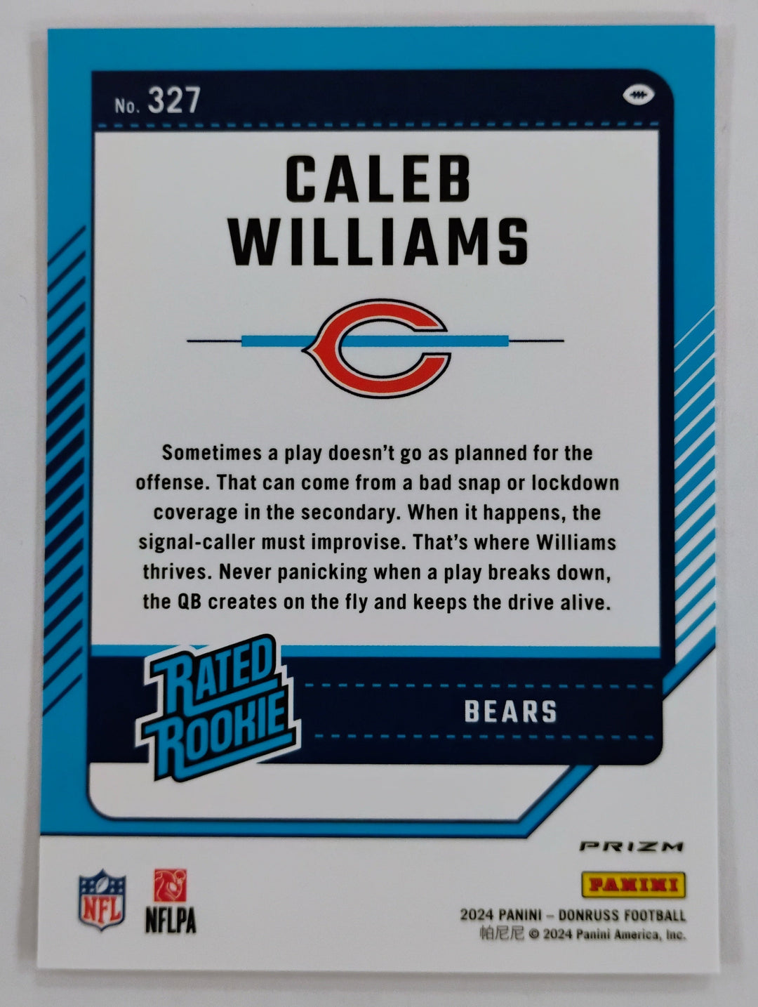 2024 Donruss Optic Football Caleb Williams Rated Rookie #327 Preview Red & Green Prizm