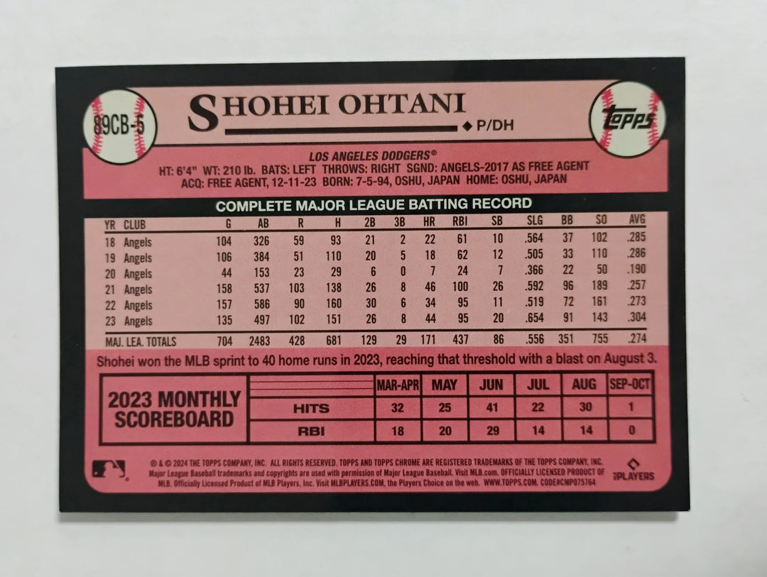 2024 Topps Chrome Baseball Shohei Ohtani 35th Aniversary Blue Chrome Refractor #89CB-5