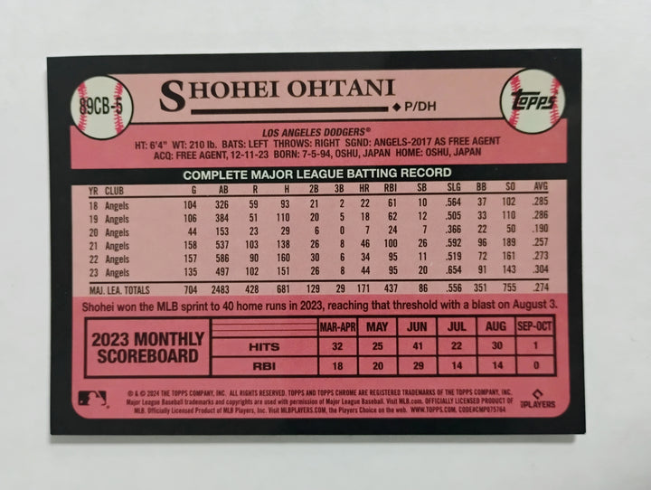 2024 Topps Chrome Baseball Shohei Ohtani 35th Aniversary Blue Chrome Refractor #89CB-5
