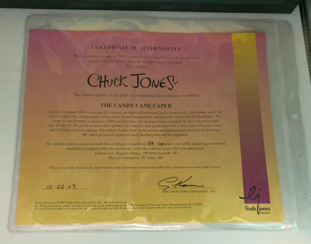 Grinch Stole Christmas Dr. Suess Candy Cane Caper Limited 52 of 100 & Certificate