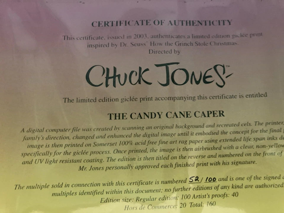 Grinch Stole Christmas Dr. Suess Candy Cane Caper Limited 52 of 100 & Certificate