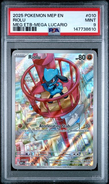Pokemon 2025 MEP EN-ME BSP #010 Riolu MEG ETB-Mega Lucario PSA 9