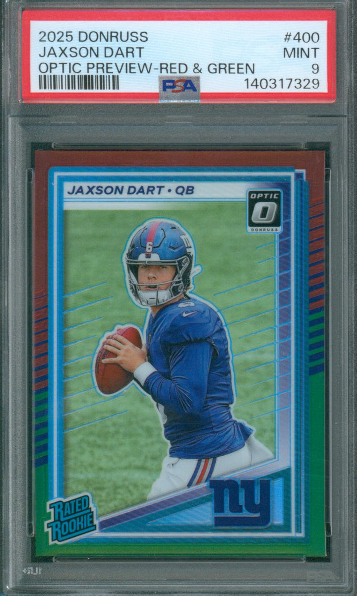 2025 Donruss Jaxson Dart #400 Optic Preview-Red & Green PSA 9 Mint
